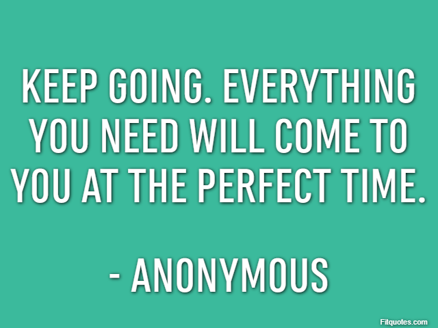 Keep going. Everything you need will come to you at the perfect time. - Anonymous